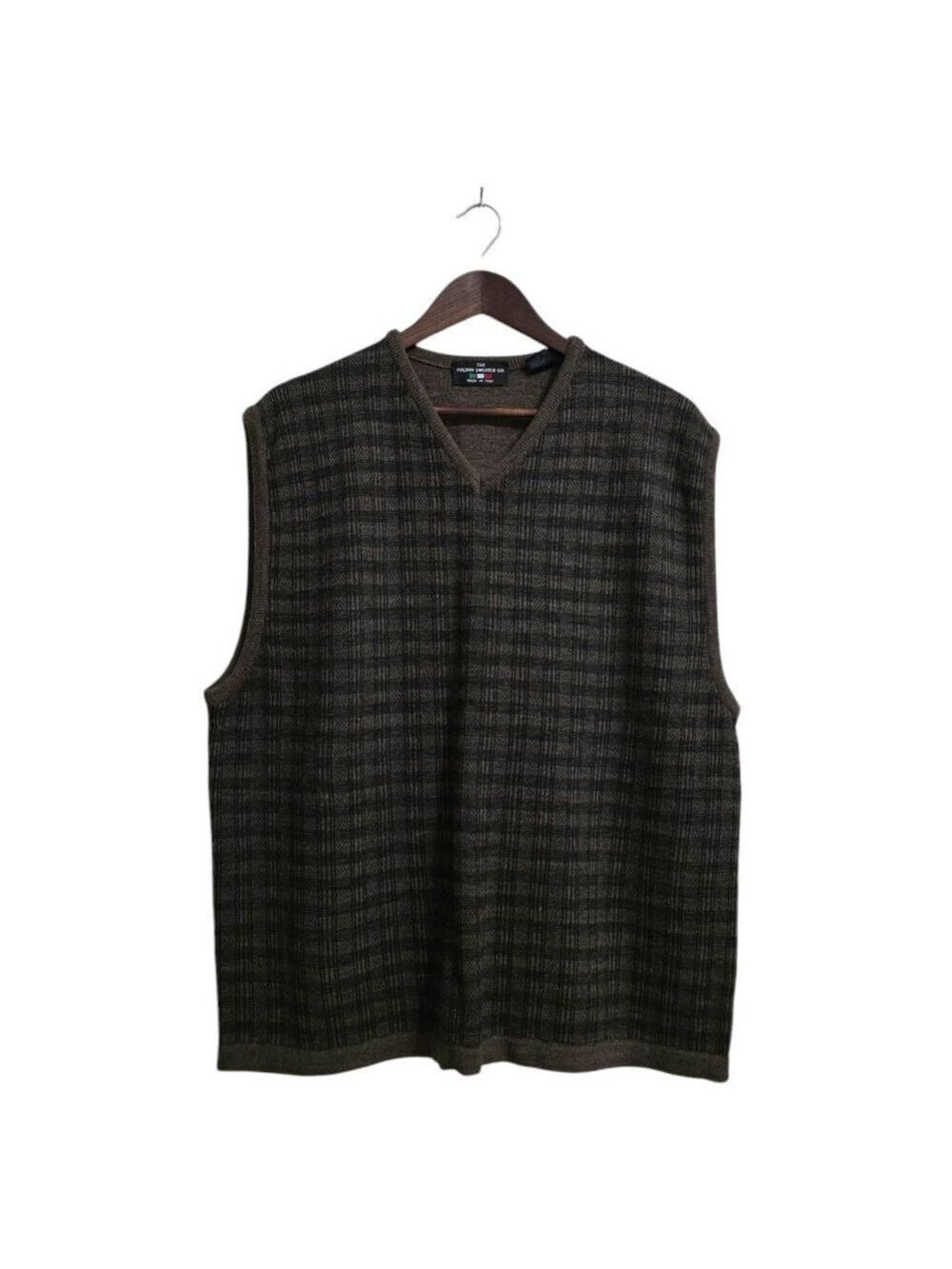 The Italian Sweater Co Glend Plaid Brown Wool Blend Sweater Vest Sz XL